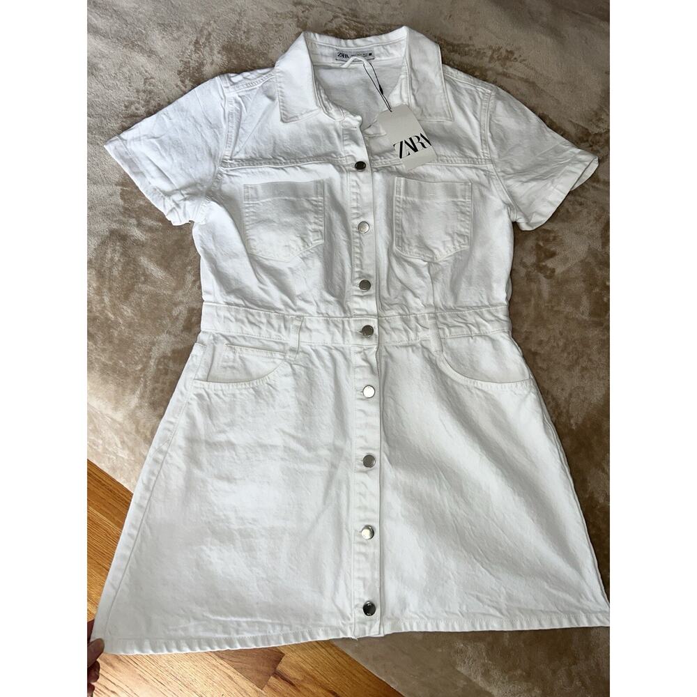 Zara White Button-Front Midi Dress